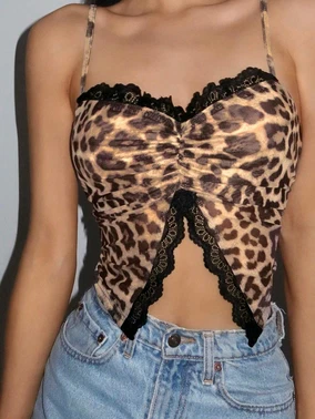 Ruselin Leopar Desenli Dantelli Göbek Dekolteli Askılı Büstiyer Ruselin 5095 - Alternatif Görünüm