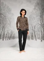Leopar Desenli Fermuarlı Kadın Ceket Pantolon Takım Doreanse 26K4099