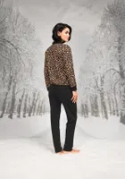 Leopar Desenli Fermuarlı Kadın Ceket Pantolon Takım Doreanse 26K4099 detay görünüm