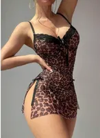 Leopar Desenli Yandan Büzgülü Fantazi Gecelik Lily Bianca LB-254 Siyah detay görünüm