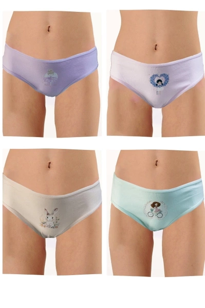 Likralı Baskılı Kız Çocuk Slip 4Lü Paket Öztaş 4736-H