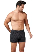 Likralı Geniş Bel Lastikli Erkek Çizgili Boxer Gümüş 3114 Siyah