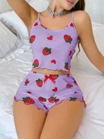 Lila Çilek Desenli Askılı Yazlık Pijama Şort Takım Lily Bianca 13103 Lila farklı açı