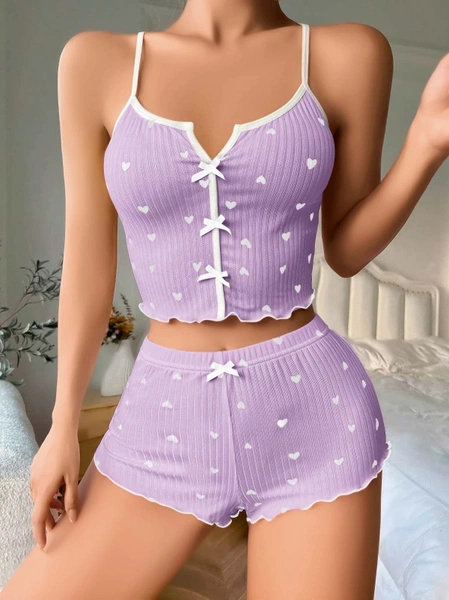 Lila Kalp Askılı Şort Takım Lily Bianca 13017