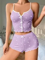 Lila Kalp Askılı Şort Takım Lily Bianca 13017 Lila