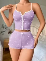 Lila Kalp Askılı Şort Takım Lily Bianca 13017 Lila detay görünüm