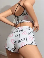 Love Yazılı Çapraz Askılı Fitilli Şort Pijama Takım Lily Bianca 13098 Beyaz detay görünüm