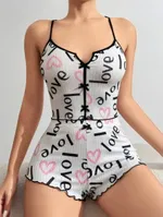 Love Yazılı Çapraz Askılı Fitilli Şort Pijama Takım Lily Bianca 13098 Beyaz farklı açı