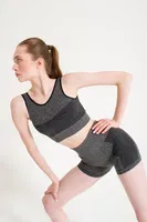 Melanjlı Dikişsiz Yüksek Bel Toparlayıcı Spor Şort FormActive 1725 Siyah görsel 9