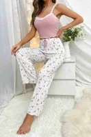 Askılı Şık Üstü Dantel İşlemeli Baskılı Pijama TakımıMerry See MS4423 Çok Renkli Çok Renkli detay görünüm