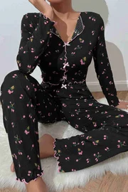 Merry See Baskılı Özel Kumaş Pijama Takımı Siyah Merry See MS4006 Siyah