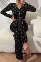 Baskılı Özel Kumaş Pijama Takımı Siyah Merry See MS4006 Siyah Siyah farklı açı