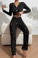Baskılı Özel Kumaş Pijama Takımı Siyah Merry See MS4006 Siyah Siyah görsel 4