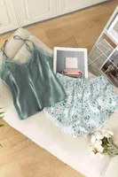 Dantel İşlemeli Çiçek Desenli Şort Pijama Takımı Merry See MS3260 - Yeşil Yeşil