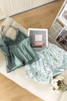 Dantel İşlemeli Çiçek Desenli Şort Pijama Takımı Merry See MS3260 - Yeşil Yeşil detay görünüm