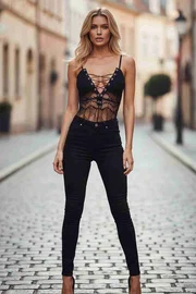 Merry See Merry See Dantel İşlemeli Siyah Şık Body Gecelik