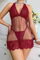 Dantelli Transparan Tangalı Gecelik Takım Kırmızı Merry See MS4015 Kırmızı Kırmızı görsel 4