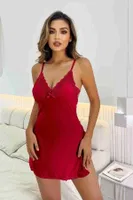 Dantelli Yanlardan Derin Yırtmaçlı Gecelik Kırmızı Merry See MS2394 Kırmızı Kırmızı görsel 5