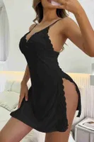 Dantelli Yanlardan Derin Yırtmaçlı Gecelik Siyah Merry See MS2394 Siyah Siyah görsel 4