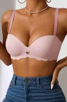 Dikişsiz Balensiz Hafif Destekli Kalp Detay Lazer Kesim Görünmez Sütyen Merry See MSB9975 Pembe Pembe detay görünüm
