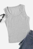 Düz Renk Kadın Kolsuz Bluz Crop Top Gri Merry See MS 3905 Gri Gri görsel 5