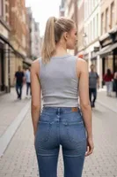 Düz Renk Kadın Kolsuz Bluz Crop Top Gri Merry See MS 3905 Gri Gri görsel 4