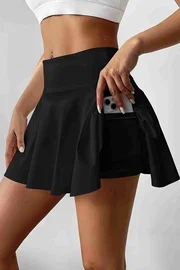 Merry See Esnek Likralı Bol Kesim Cepli Taytlı Sporcu Şort Etek -Tenis Eteği Merry See MS7119 Siyah