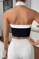 İnci Detaylı Boyundan Bağlamalı Crop Bluz Siyah Merry See MS3911 Siyah Siyah detay görünüm