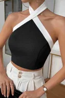 İnci Detaylı Boyundan Bağlamalı Crop Bluz Siyah Merry See MS3911 Siyah Siyah farklı açı