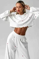Kalp Baskılı Uzun Kollu İnce Kumaş Dökümlü Pijama Takımı Merry See MS2386 Beyaz Beyaz