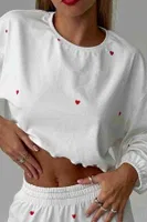 Kalp Baskılı Uzun Kollu İnce Kumaş Dökümlü Pijama Takımı Merry See MS2386 Beyaz Beyaz farklı açı