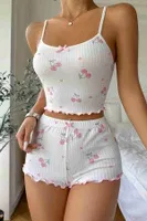 Kiraz Baskılı Askılı Şortlu Pijama Takımı Beyaz Merry See MS2381 Beyaz Beyaz farklı açı