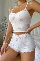 Kiraz Baskılı Askılı Şortlu Pijama Takımı Beyaz Merry See MS2381 Beyaz Beyaz görsel 4
