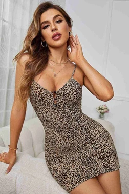 Merry See Leopar Desenli Düğmeli Askılı Fantazi Gecelik Merry See MS2367