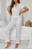 Güpür Dantelli Kiraz Baskılı Kısa Kollu Pijama Takımı Merry See MS2395 Beyaz Beyaz görsel 4