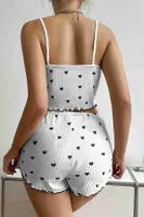 Örme Kumaş Kalp Baskılı Şortlu Pijama Takımı Beyaz Merry See MS2392 Beyaz Beyaz farklı açı