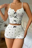 Örme Kumaş Kalp Baskılı Şortlu Pijama Takımı Beyaz Merry See MS2392 Beyaz Beyaz görsel 4