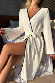 Merry See Merry See Özel Örme Kumaş Önden Bağlamalı Robdeşambr MS 4090 Beyaz