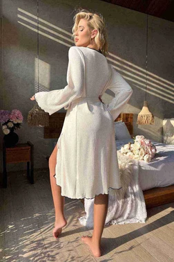 Merry See Merry See Özel Örme Kumaş Önden Bağlamalı Robdeşambr MS 4090 Beyaz - Alternatif Görünüm