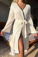 Merry See Özel Örme Kumaş Önden Bağlamalı Robdeşambr MS 4090 Beyaz Beyaz görsel 4