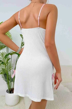 Merry See Fiyonk Detaylı Yanlardan Yırtmaçlı Dantelli Gecelik Merry See MS4416 Beyaz - Alternatif Görünüm