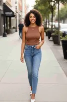 Crop Örme Kumaş Kahverengi Kadın Bluz Merry See MS39019 Kahverengi