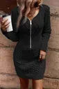 Uzun Kollu Fermuarlı Triko Örme Mini Elbise Siyah Merry See MS3802 Siyah