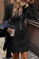 Uzun Kollu Fermuarlı Triko Örme Mini Elbise Siyah Merry See MS3802 Siyah Siyah görsel 4