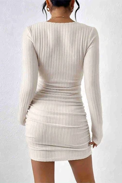 Merry See Uzun Kollu Özel Kumaş Mini Elbise Bej Merry See MS2958 Bej - Alternatif Görünüm