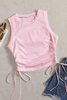 Yanları Büzgülü Kolsuz Bluz Crop Top Atlet Pembe Merry See MS3903 Pembe