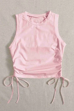 Merry See Yanları Büzgülü Kolsuz Bluz Crop Top Atlet Pembe Merry See MS3903 - Alternatif Görünüm