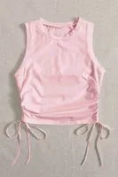 Yanları Büzgülü Kolsuz Bluz Crop Top Atlet Pembe Merry See MS3903 Pembe detay görünüm