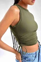 Yanları Büzgülü Kolsuz Bluz Crop Atlet Yeşil Merry See 4578 Yeşil