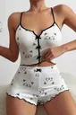 Yavru Kedi Baskılı Askılı Şortlu Pijama Takımı Beyaz Merry See MS2382 Beyaz